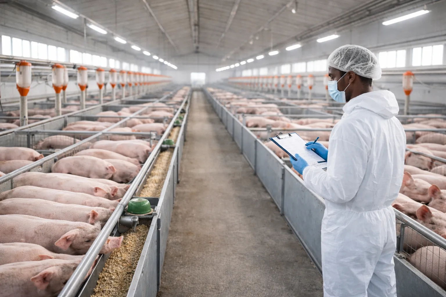 Técnico da Abayomi a monitorizar as instalações de produção suína
